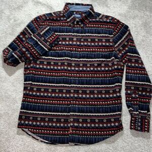 Ralph Lauren Chaps Vagabond Snowflake Aztec Snowbound Blue Red corduroy Shirt L